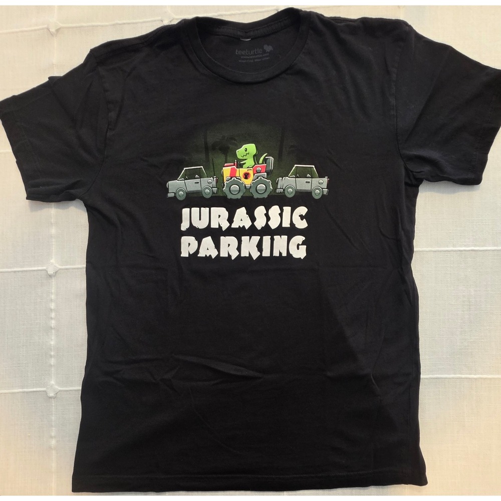 TeeTurtle Jurassic Parking T-Rex Dinosaur Graphic T-Shirt Black Mens Small